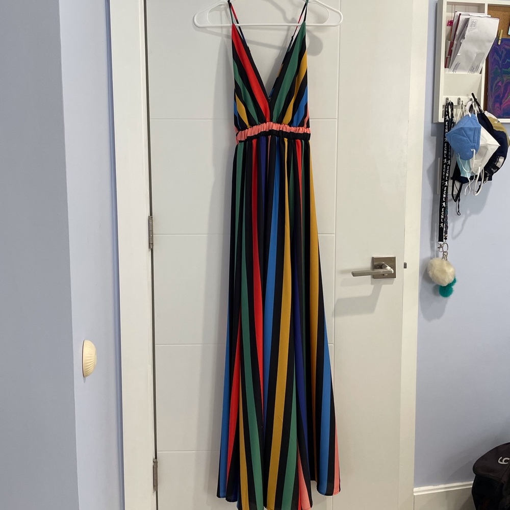 VICI black and colored stripes leg slit dress